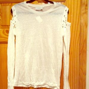 Cold shoulder lace up white shirt